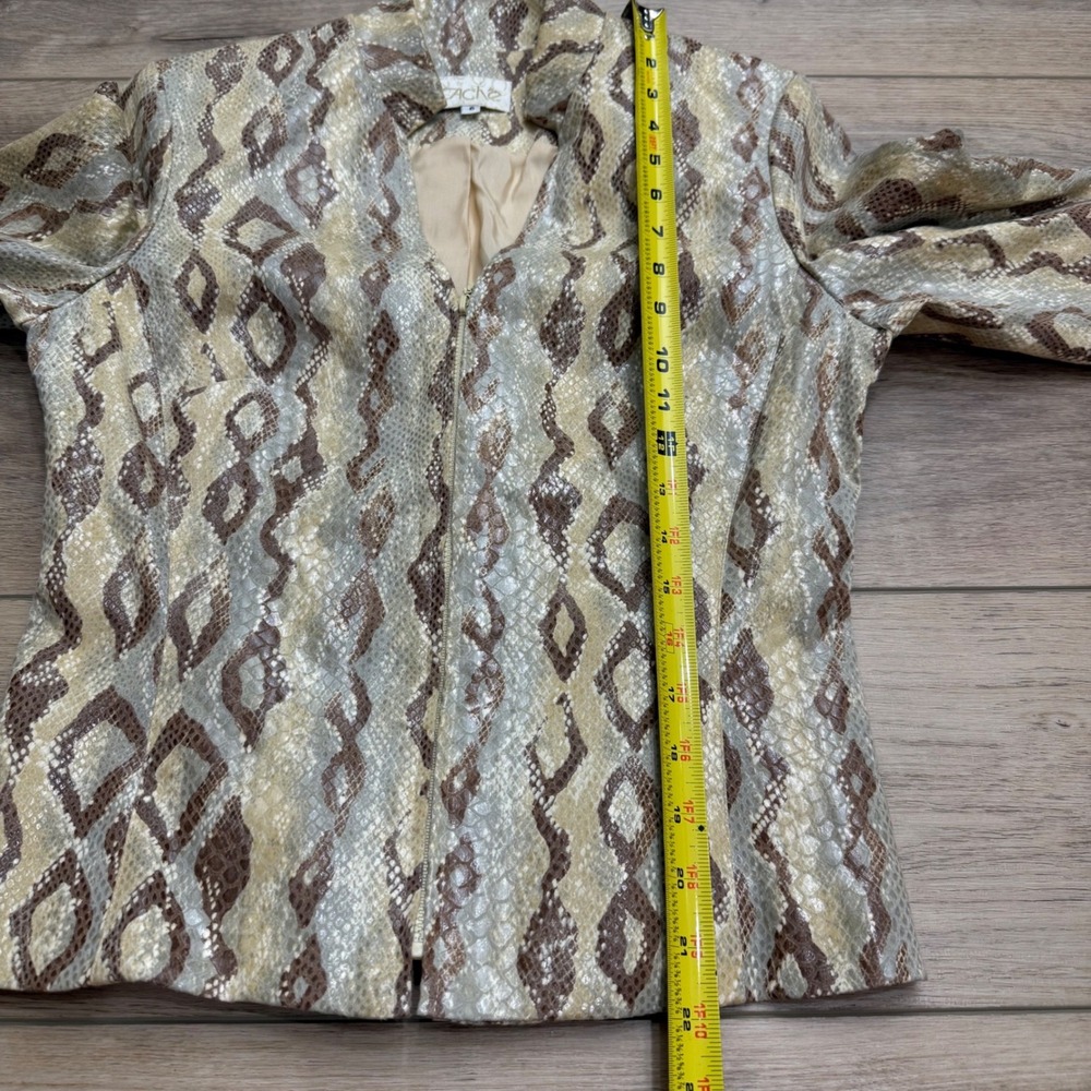 Vintage Cache Y2K Snakeskin Python Print Zip Front Jacket Brown Tan Fitted 6 - Picture 8 of 12